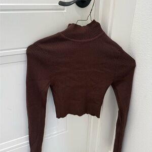 Brown Ribbed Turtleneck Long Sleeve